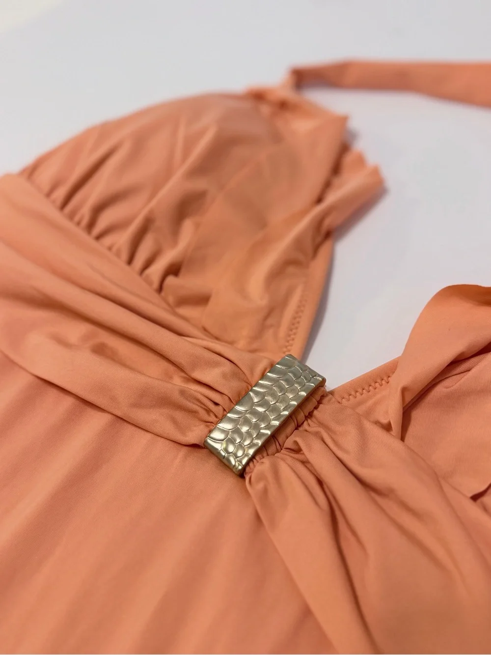 Zingara Peach Ruffle Halter One Piece Swimsuit Gold Hardware Size 14